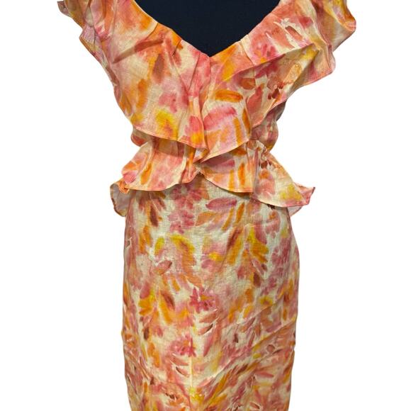 NWT! Zara Linen Floral Ruffled Midi V-Neck Dress - Blogger Favorite - Size XL - Picture 14 of 16